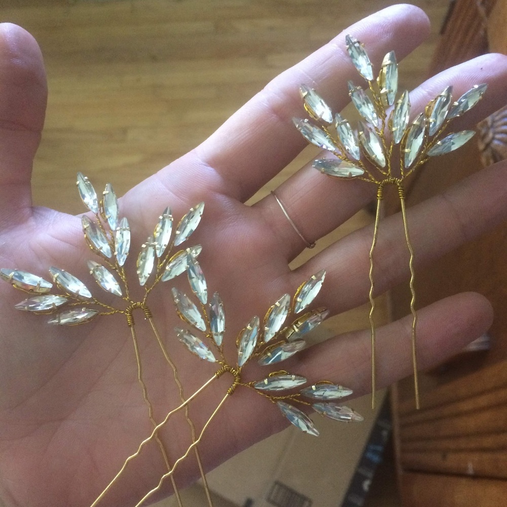 Gold & Crystal Wedding Hair Pins - Set of 3 e.